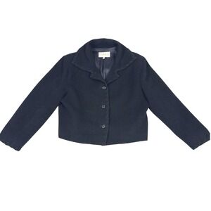 Byblos Vintage Black Wool Cropped Jacket Made in Italy Embroidered Size 44 Small
